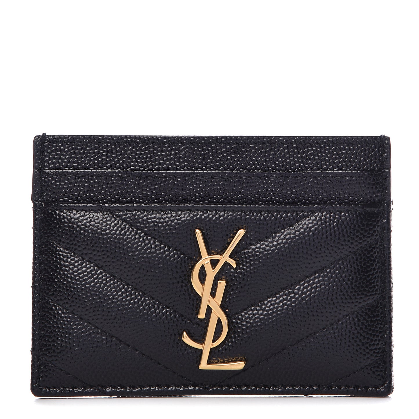Grain De Poudre Matelasse Chevron Monogram Credit Card Case Black