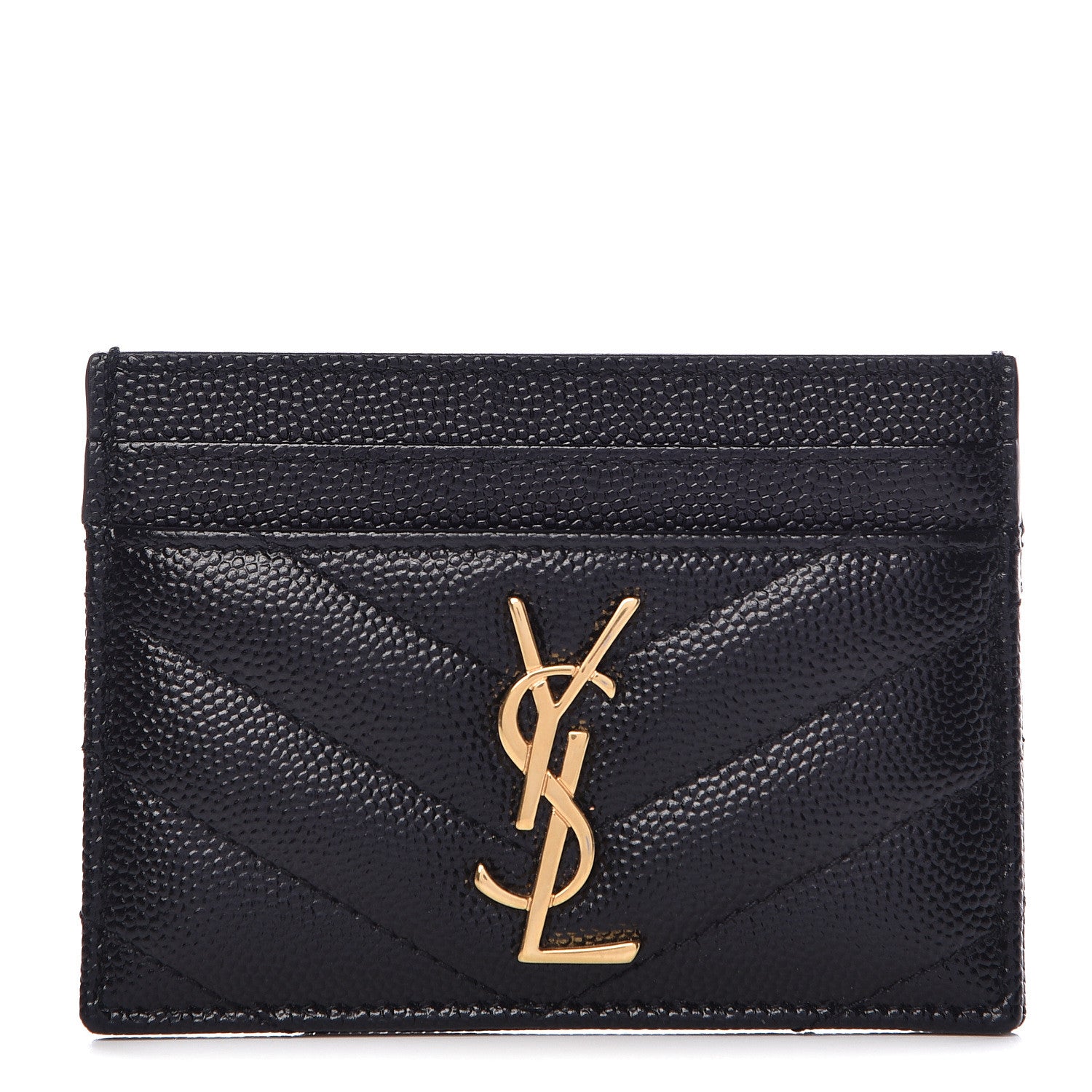 Saint Laurent Grain De Poudre Matelasse Chevron Monogram Credit Card Case Black 1 of 8