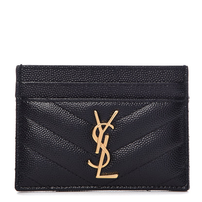 Saint Laurent Grain De Poudre Matelasse Chevron Monogram Credit Card Case Black 1 of 8