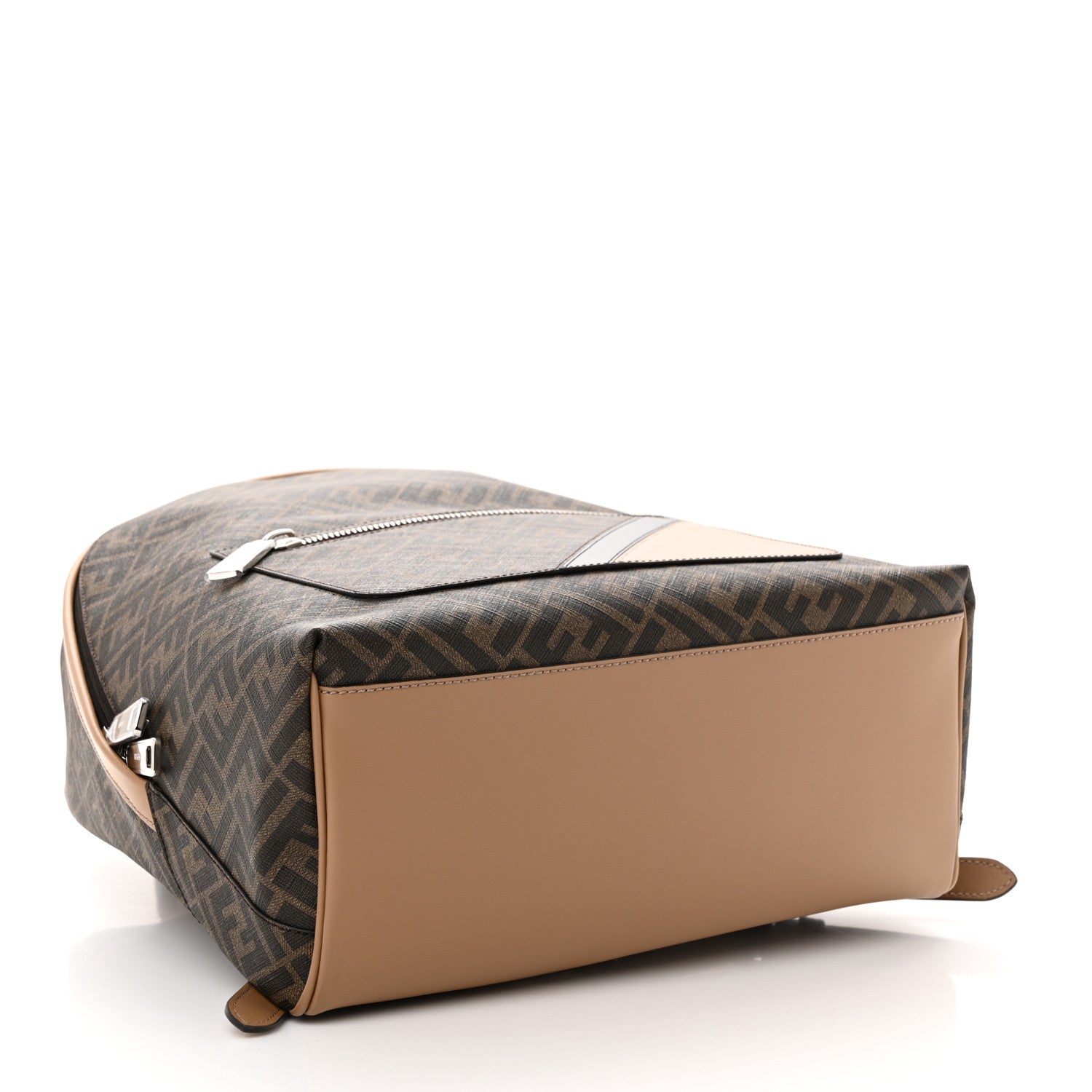 Fendi Glazed Fabric Vitello King FF 1974 Diagonal Medium Chiodo Backpack Tobacco Moro Sand Black 3 of 11