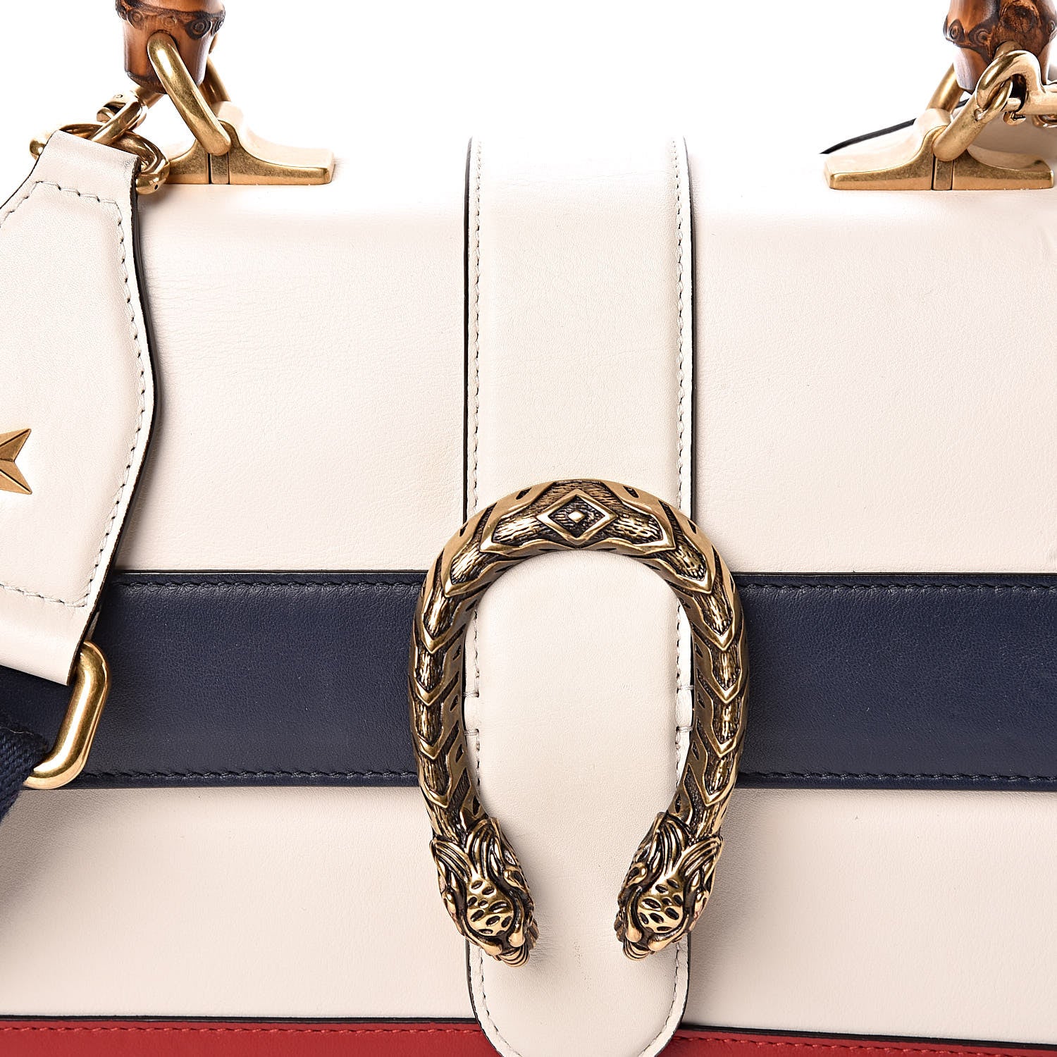 Gucci Calfskin Bamboo Web Medium Dionysus Top Handle Bag White Blue Hibiscus Red 8 of 12