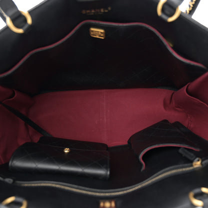 Chanel Calfskin Quilted Book Pocket Shopping Tote Black 5 of 12