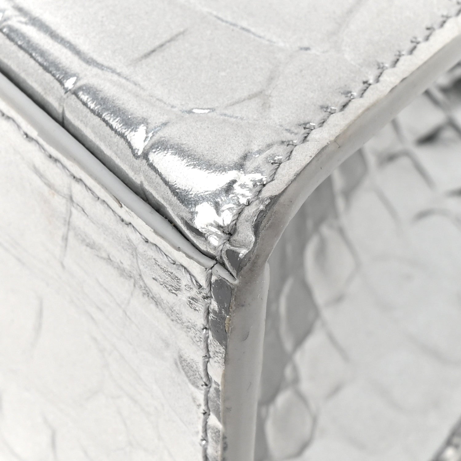 Balenciaga Metallic Calfskin Crocodile Embossed Crystal Hourglass Top Handle Bag XS Silver 12 of 15