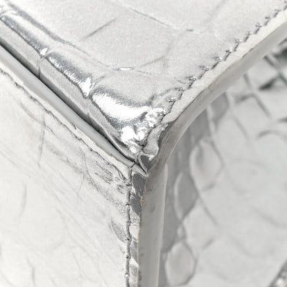 Balenciaga Metallic Calfskin Crocodile Embossed Crystal Hourglass Top Handle Bag XS Silver 12 of 15