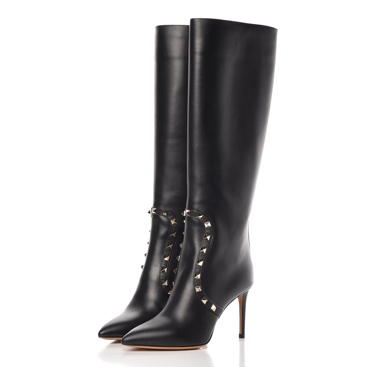 Calfskin Rockstud Tall Boots 36.5 Black