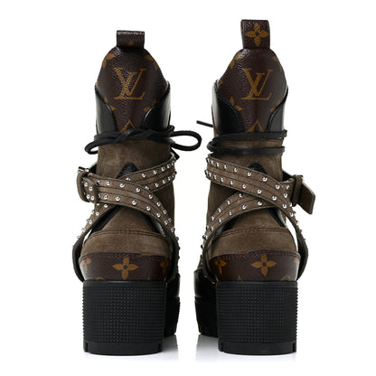 Louis Vuitton Suede Calfskin Monogram Laureate Platform Desert Boots 36 Kaki 4 of 7