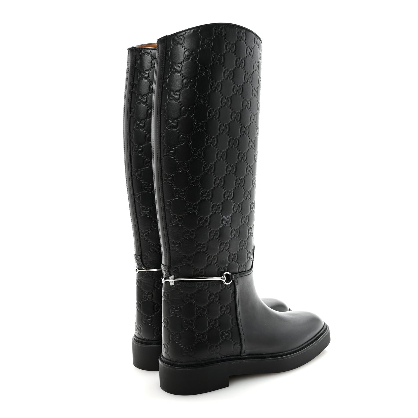 Shiny Calfskin Michelangelo Slim Horsebit Riding Boots 38 Black