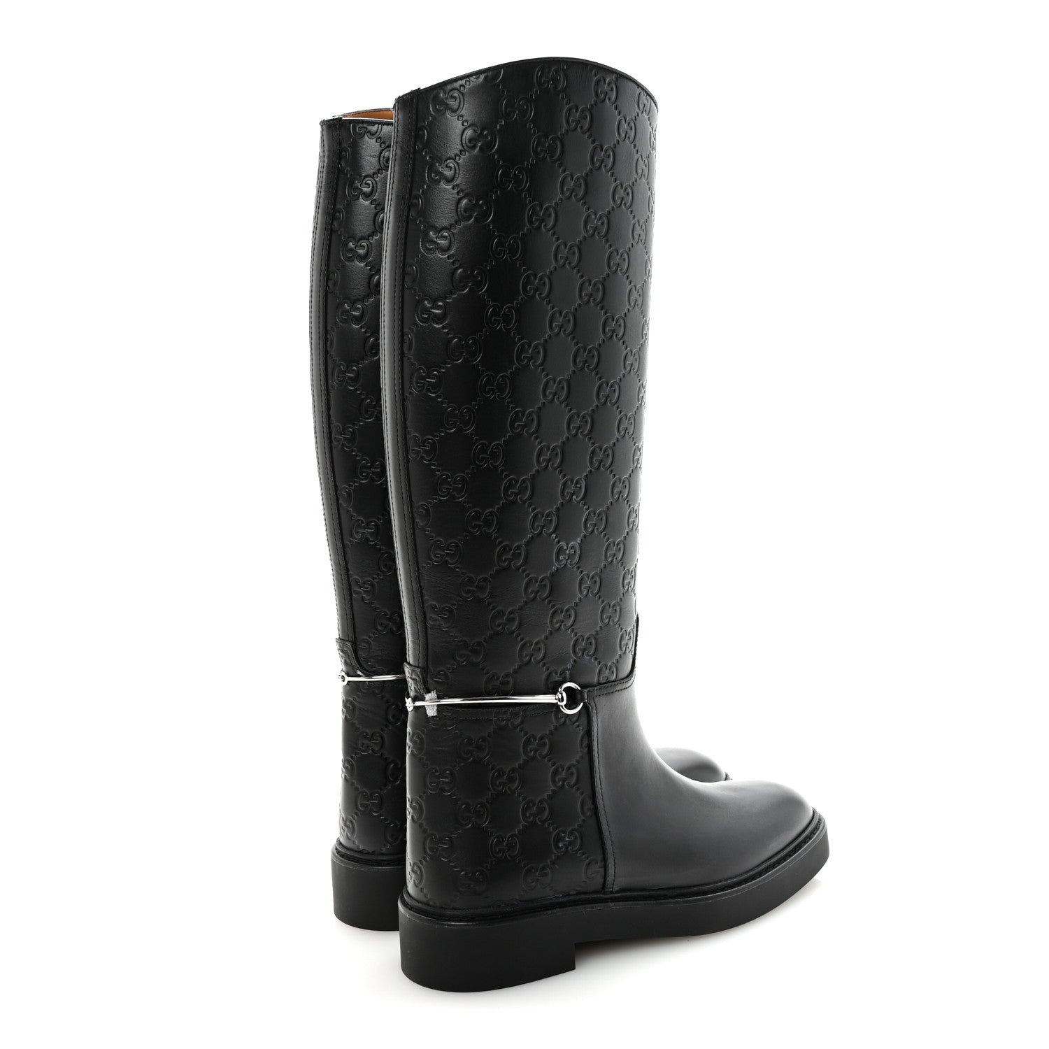 Gucci Shiny Calfskin Michelangelo Slim Horsebit Riding Boots 38 Black 5 of 8