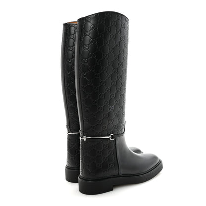 Gucci Shiny Calfskin Michelangelo Slim Horsebit Riding Boots 38 Black 5 of 8