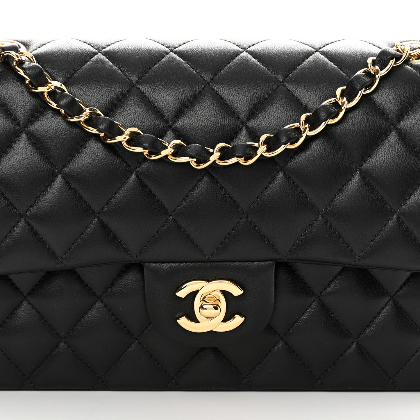 Lambskin Quilted Medium Double Flap Black