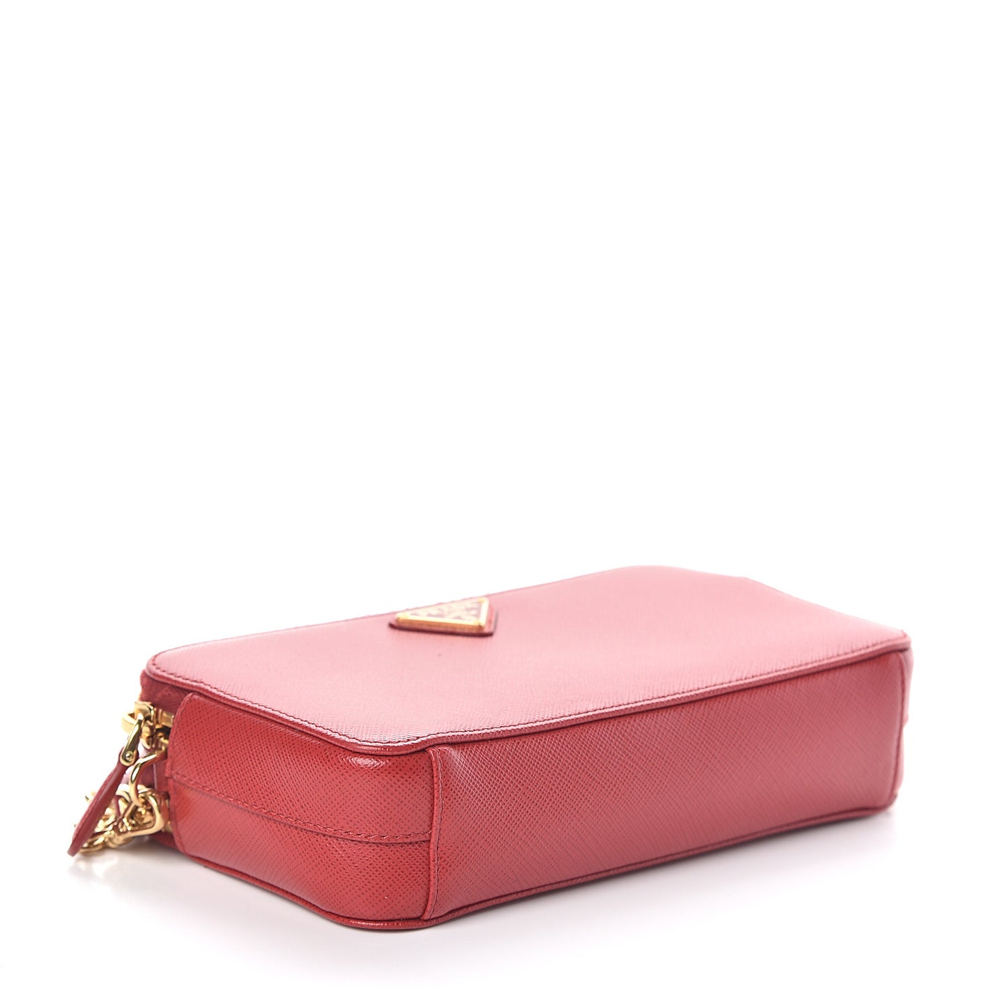 Saffiano Lux Mini Double Zip Chain Crossbody Bag Fuoco