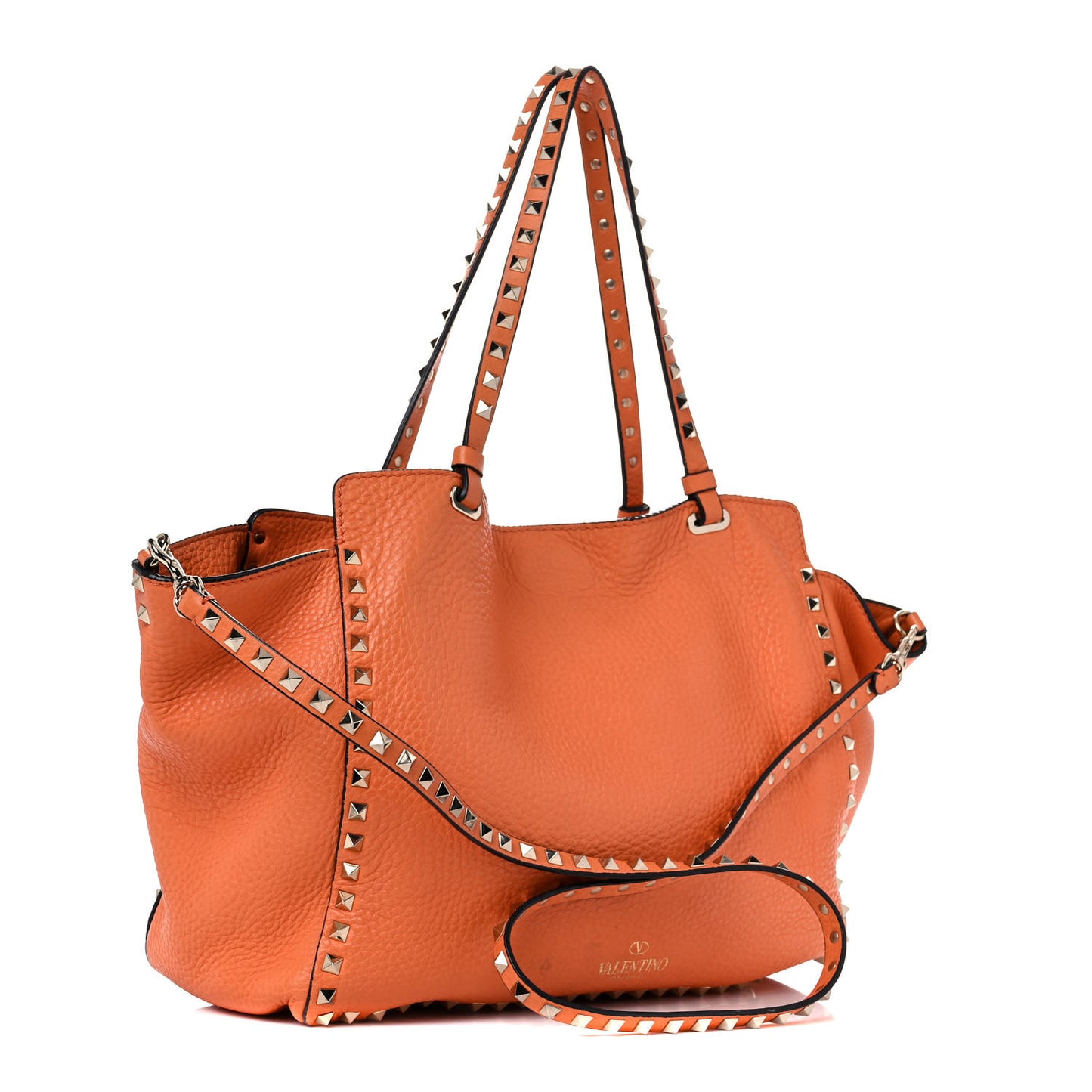 Pebbled Calfskin Medium Rockstud Tote Melon Sorbet