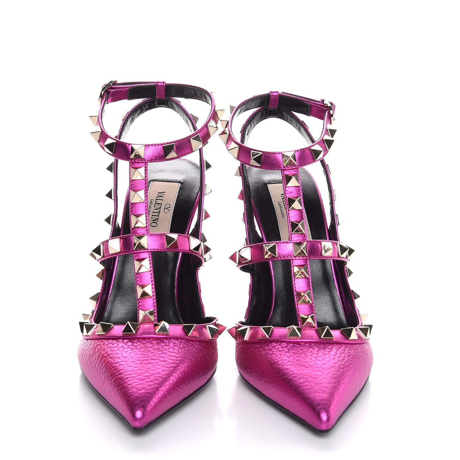 Valentino Garavani Metallic Pebbled Calfskin Rockstud Ankle Strap Pumps 36 Peony 2 of 8