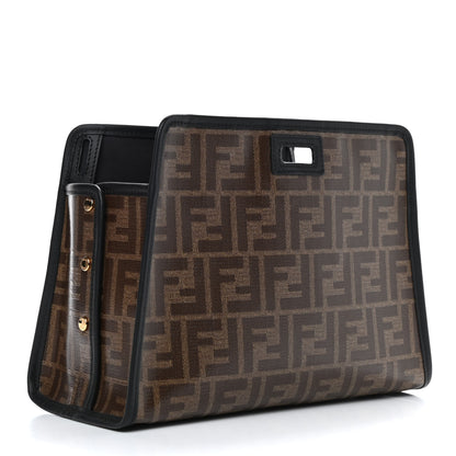 Fendi Glazed Fabric Vitello Century FF 1974 Stamp Patch Mini Peekaboo Defender Cover Mogano Panna Black 3 of 9