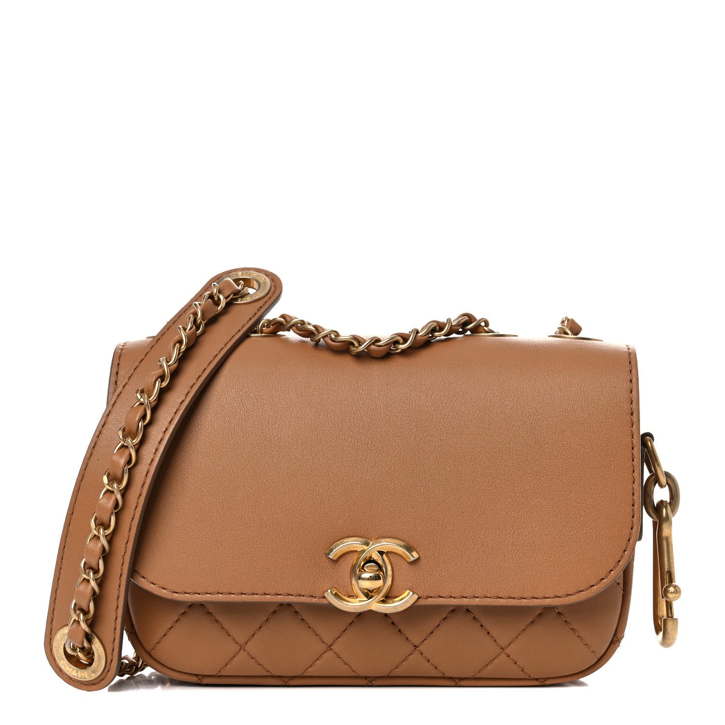 Calfskin Quilted Multi Pouching Flap And Coin Purse Beige