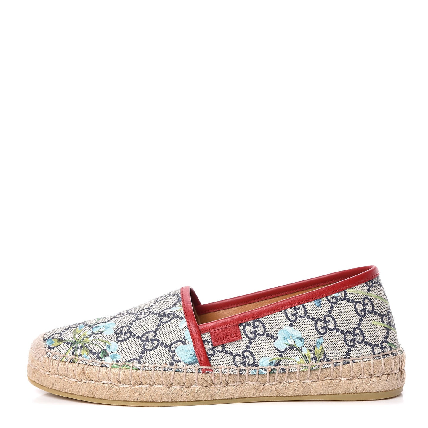 GG Supreme Monogram Blooms Espadrilles 38 Beige Blue Navy Hibiscus Red