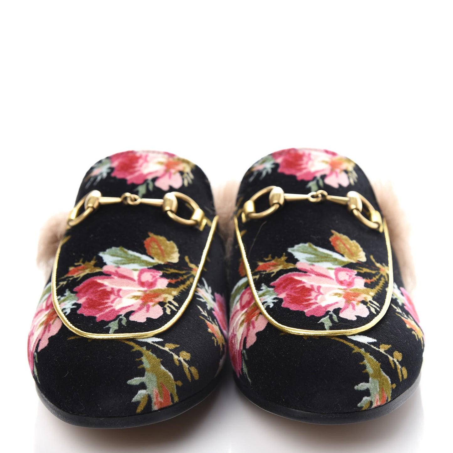 Velvet Fur Floral Womens Princetown Slippers 36.5 Black