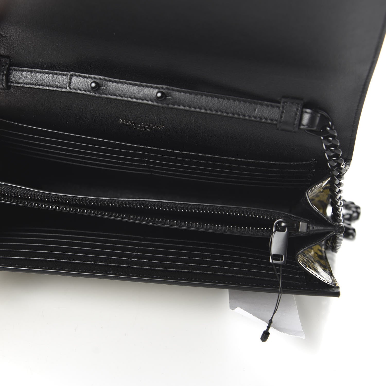 Saint Laurent Patent Leopard Print Monogram Chain Wallet Black Gold 5 of 9