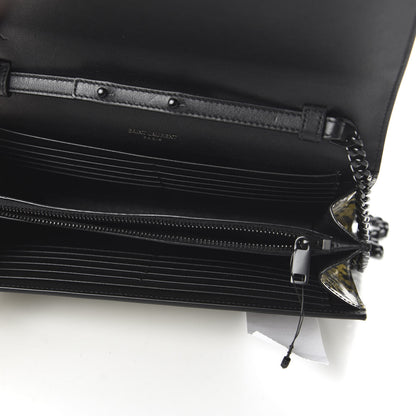 Saint Laurent Patent Leopard Print Monogram Chain Wallet Black Gold 5 of 9