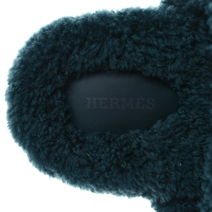 Hermes Woolskin Womens Chypre Sandals 38 Vert Anglais 7 of 8