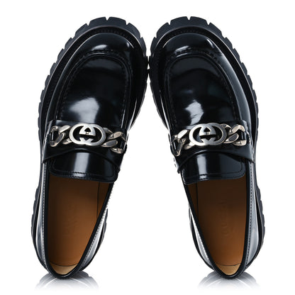 Gucci Cordovan Lux Mens Jeanne Platform Lug Sole 30/45mm Loafers 9 Black 2 of 12