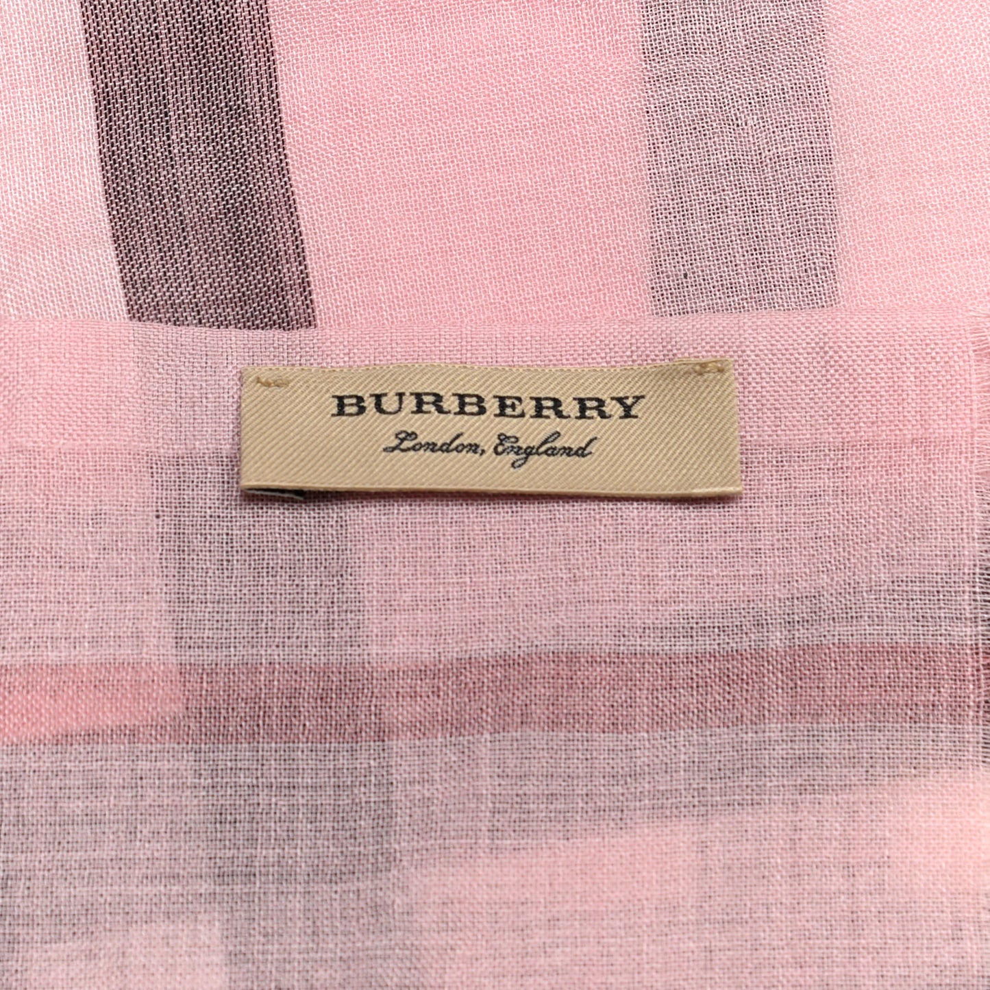 Wool Silk Gauze Giant Check Scarf Alabaster Pink
