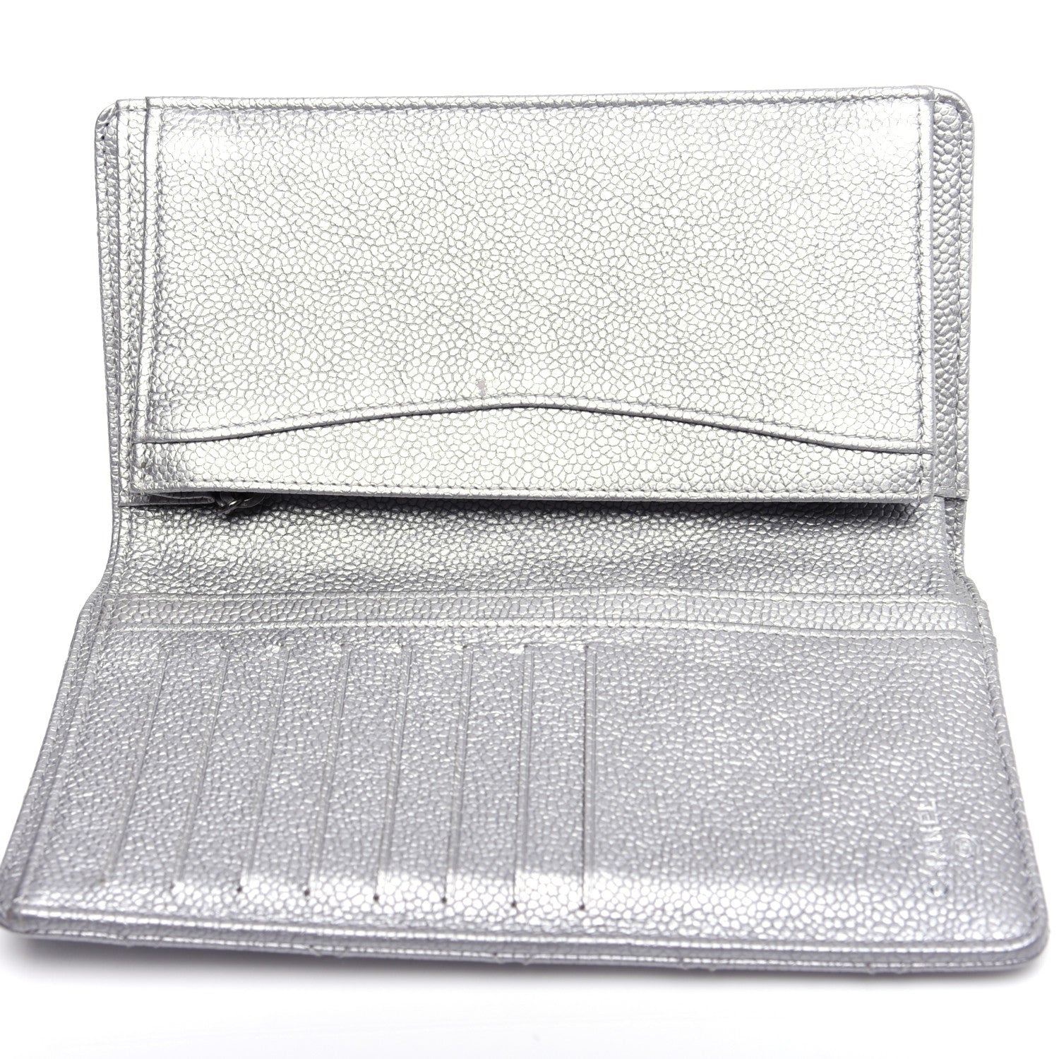 Chanel Metallic Caviar Quilted Yen Wallet Silver 6 of 14