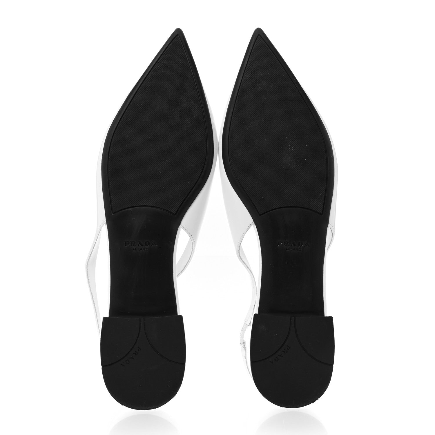 Prada Spazzolato Padded Triangle Logo Pointed Toe Slingback Flats 37.5 White 6 of 11