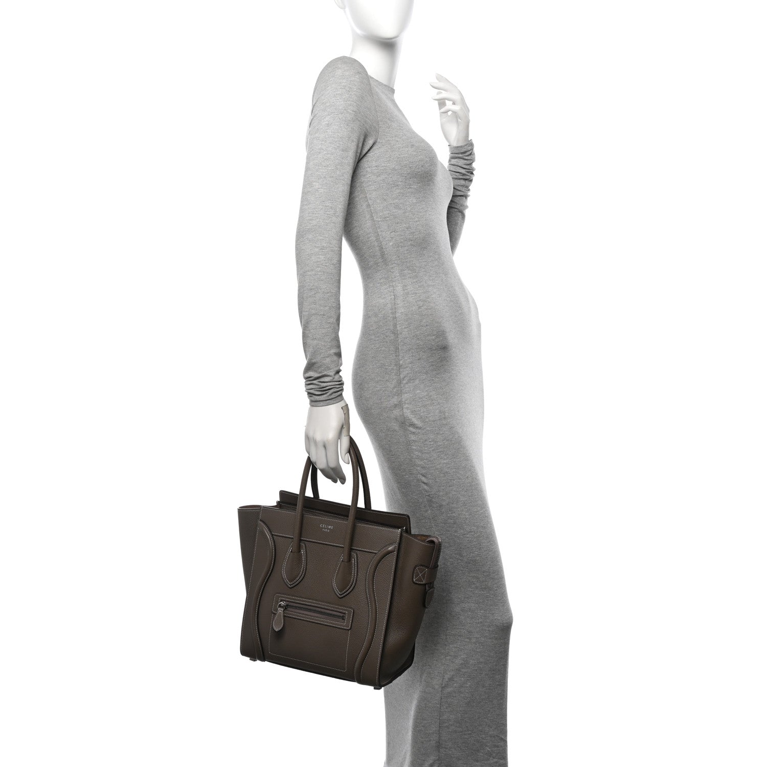 Celine Drummed Calfskin Micro Luggage Souris 2 of 13