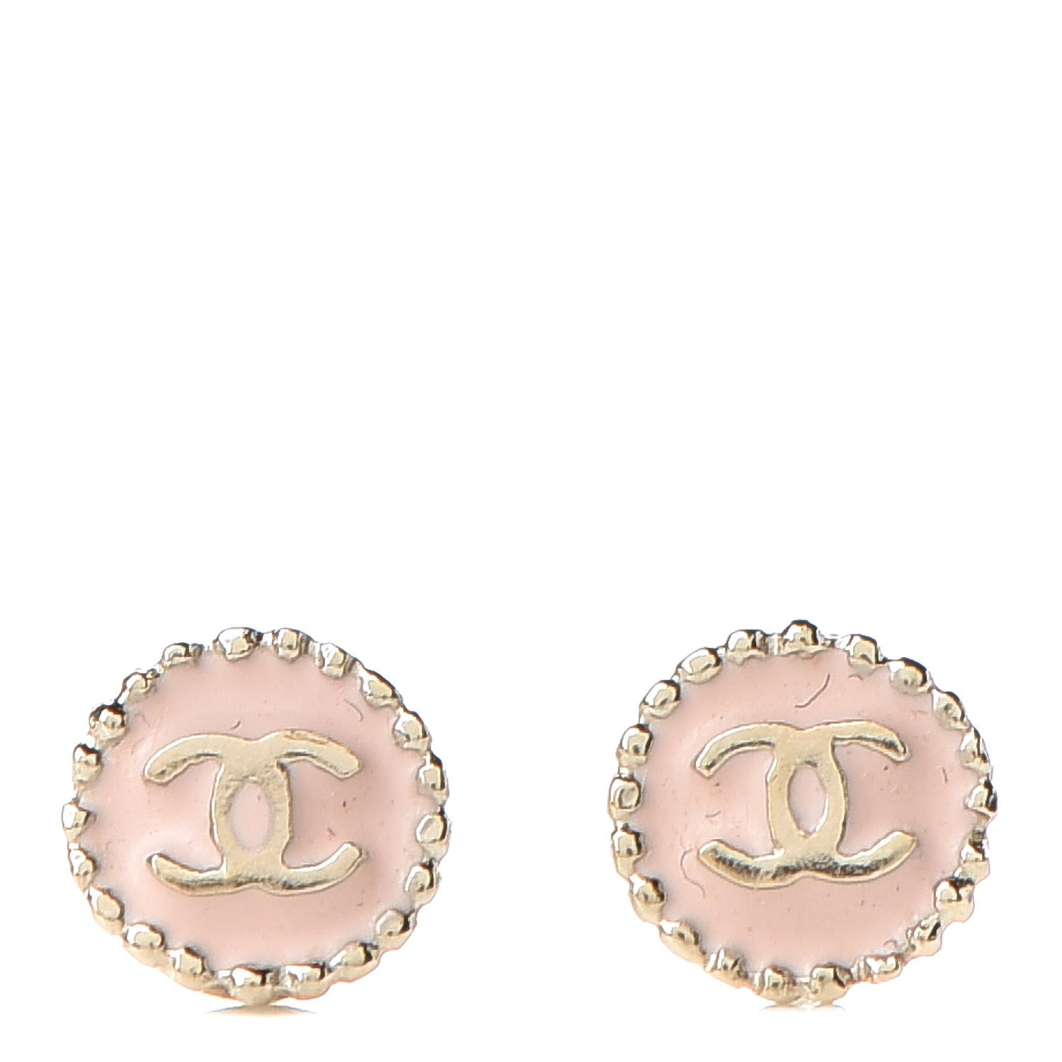 Chanel Enamel Round CC Earrings Pink Gold 1 of 4