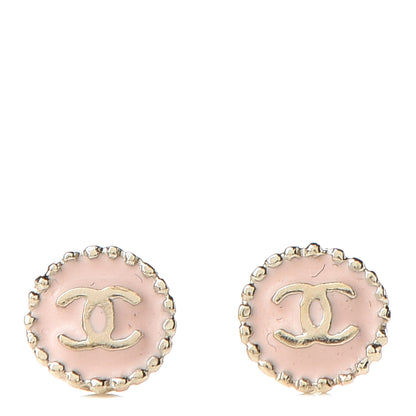 Chanel Enamel Round CC Earrings Pink Gold 1 of 4