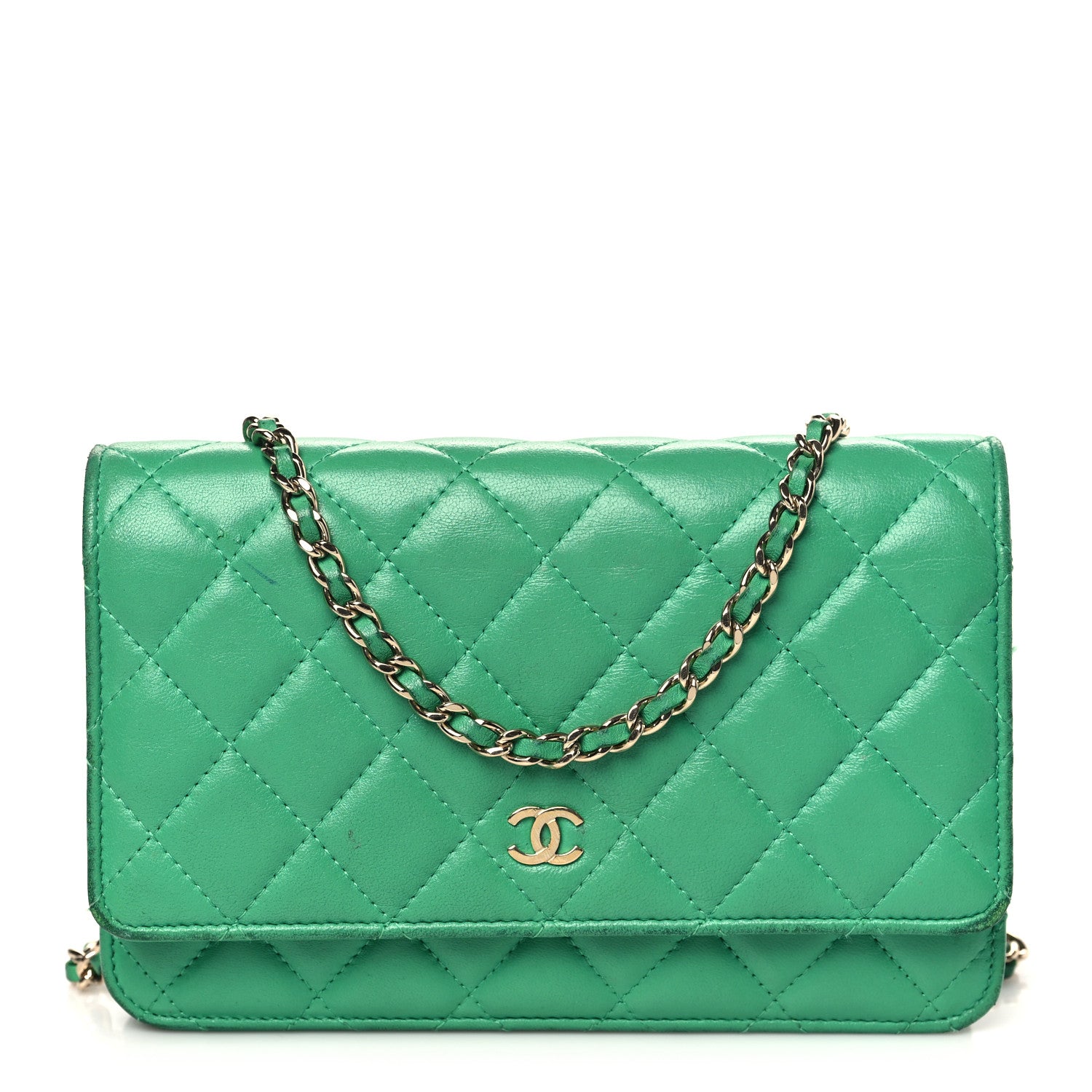 Chanel Lambskin Quilted Wallet On Chain WOC Green 1 of 19
