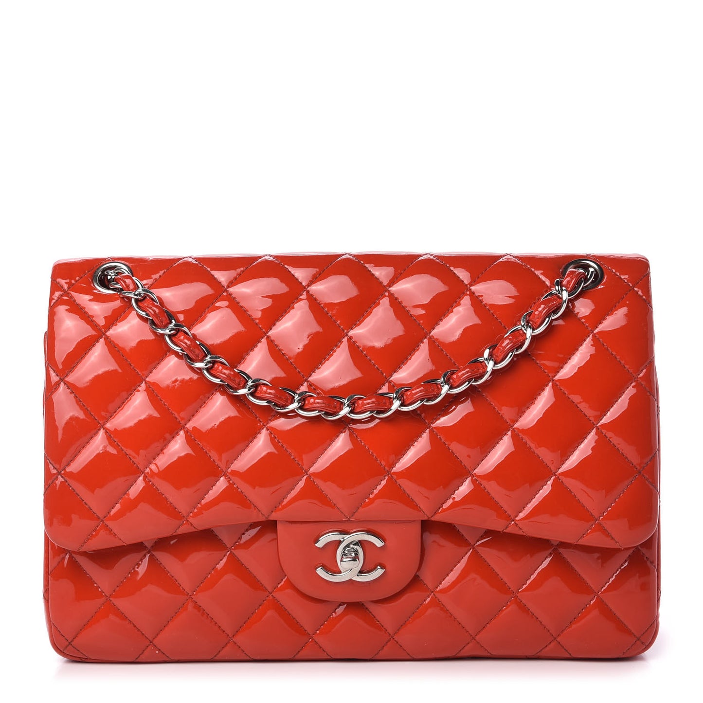 Patent Quilted Jumbo Double Flap Red