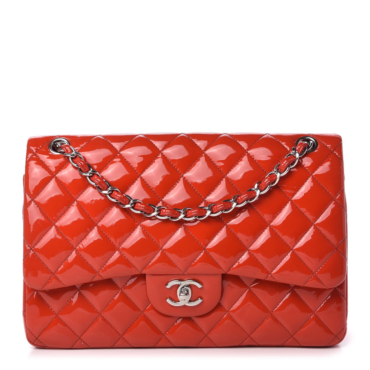 Chanel Patent Quilted Jumbo Double Flap Red 1 of 10