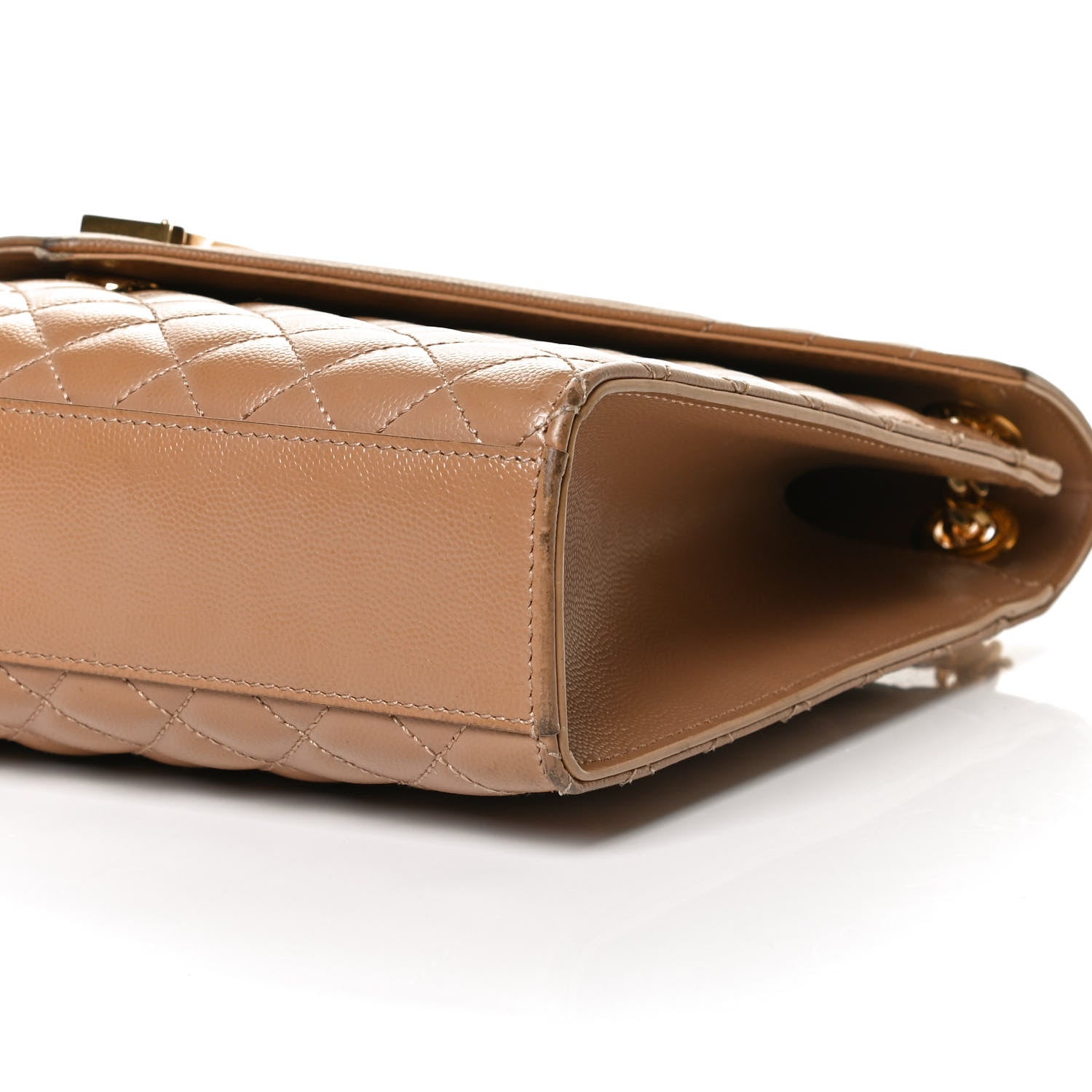 Saint Laurent Grain De Poudre Mixed Matelasse Large Triquilt Monogram Satchel Dark Beige 12 of 14