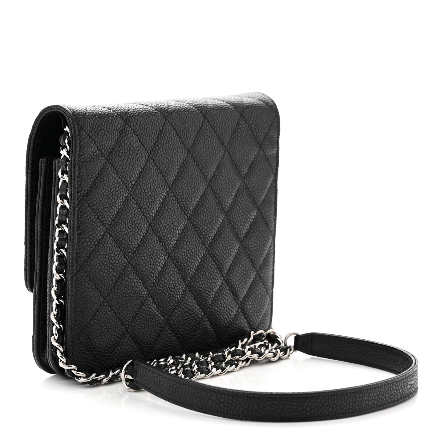 Caviar Quilted Square Wallet On Chain WOC Black