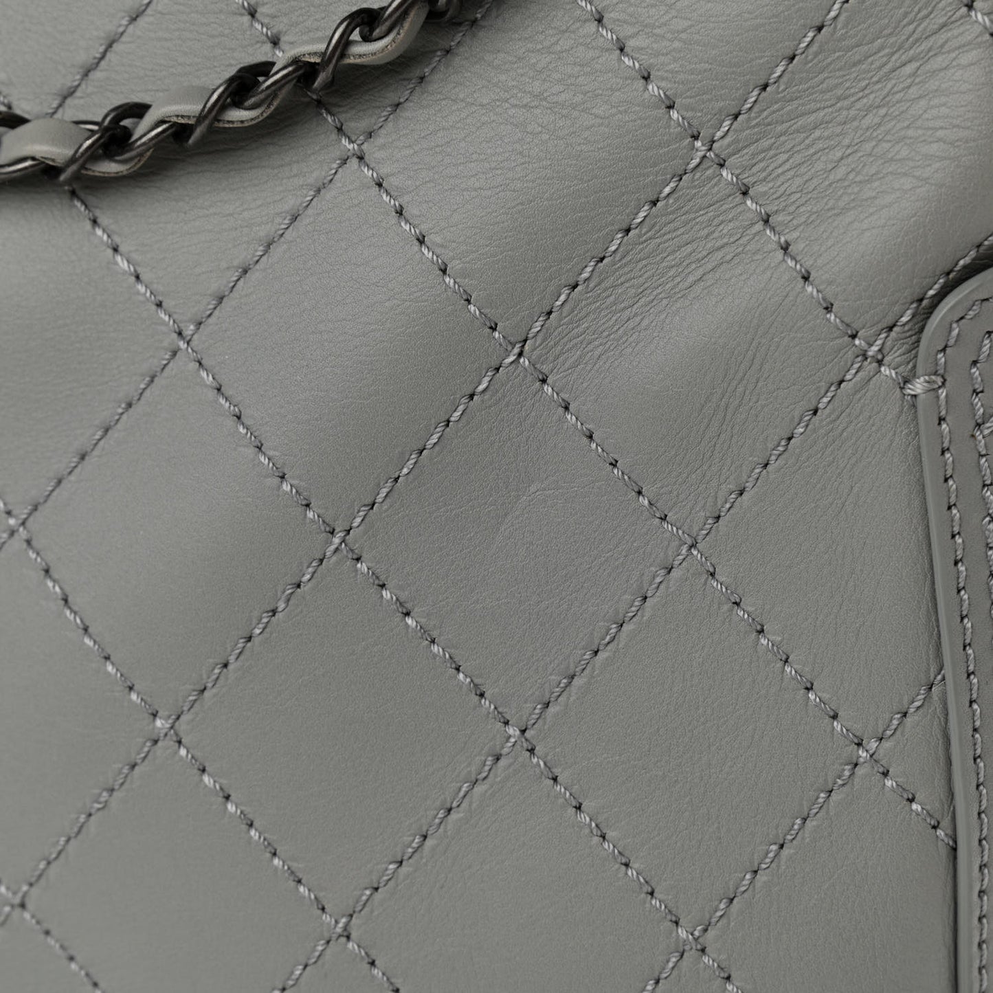 Grained Calfskin Small CC Pocket Tote Grey