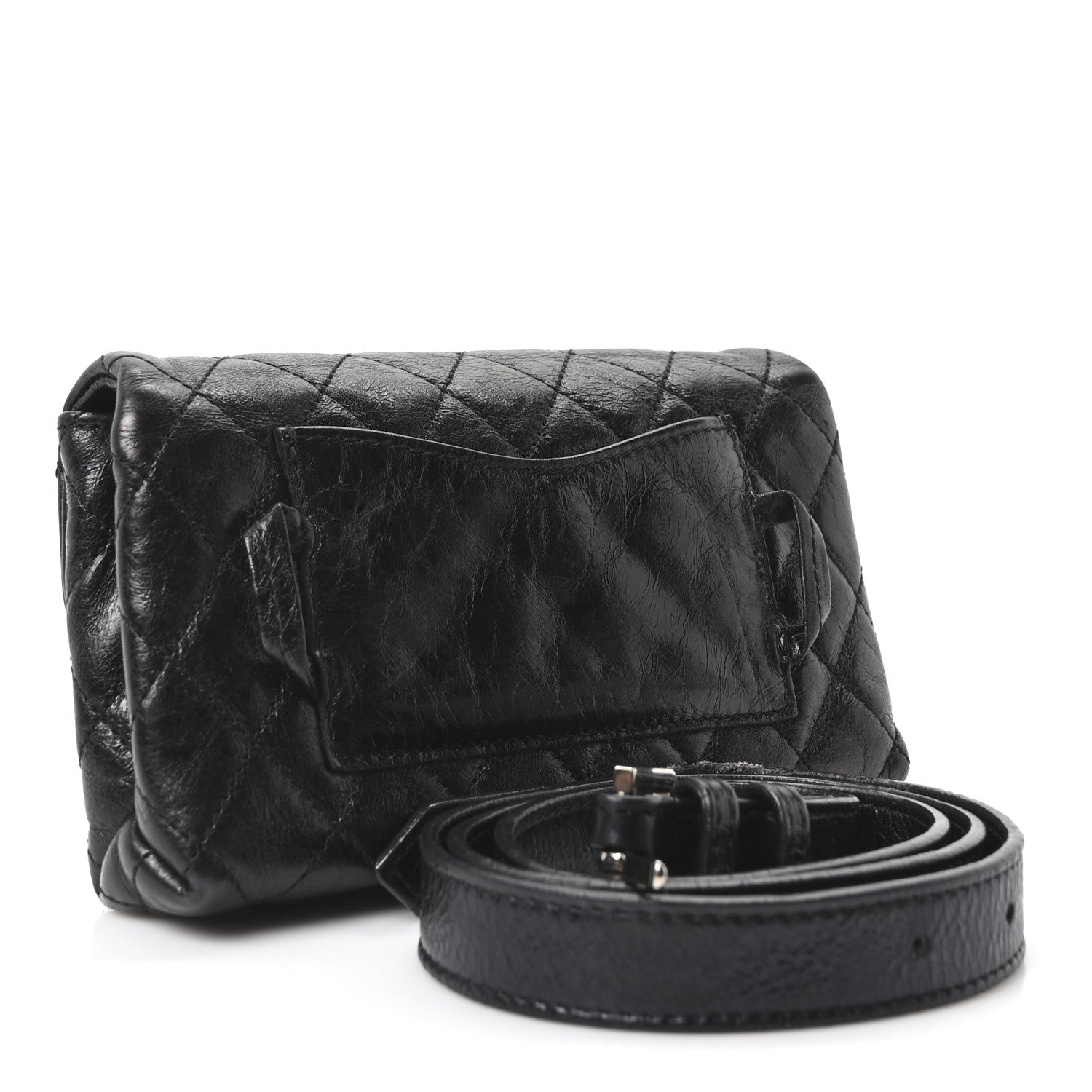 Chanel Glazed Calfskin Quilted 2.55 Reissue Flap Belt Bag Clutch 85 34 Black 2 of 8