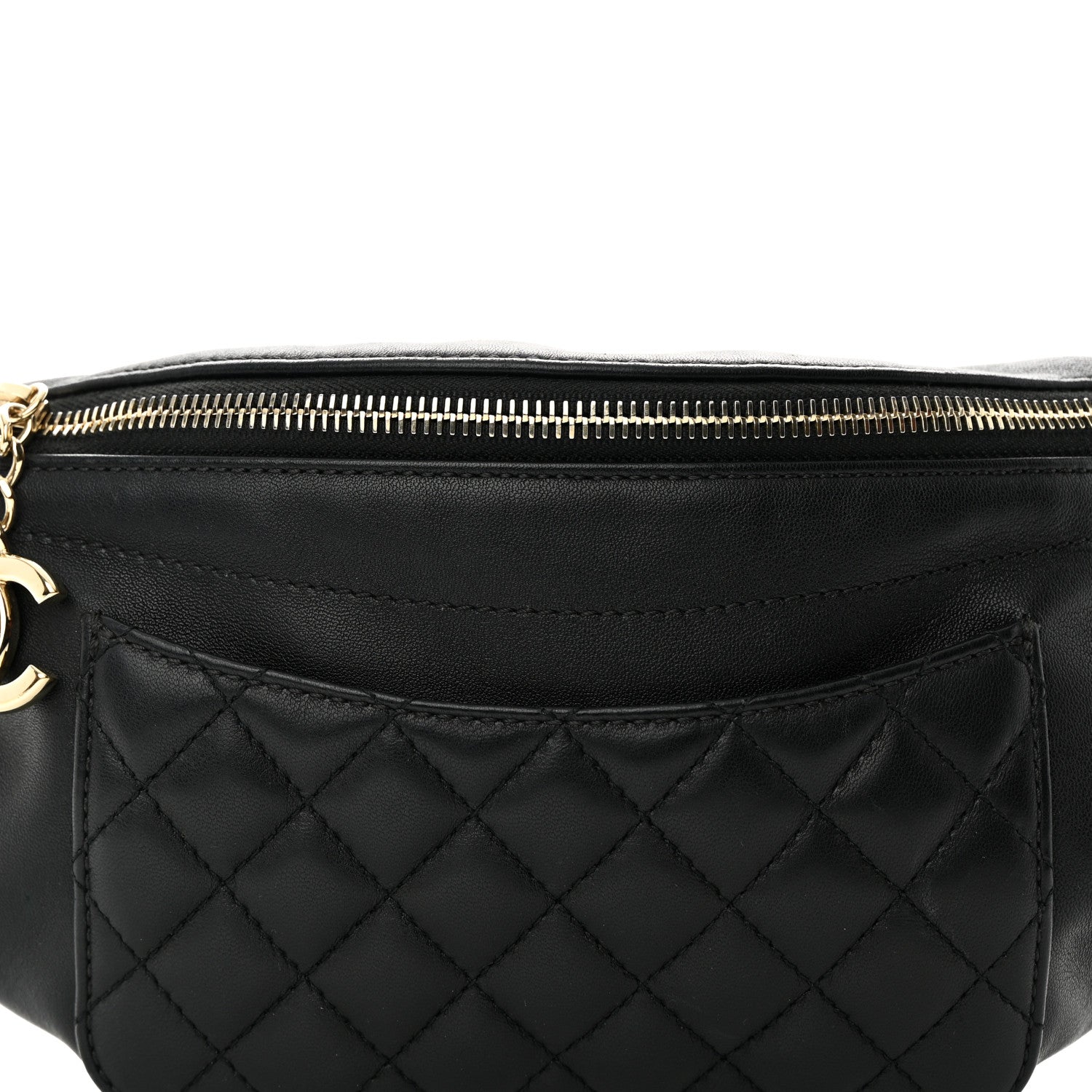 Chanel Lambskin Quilted Waist Bag Fanny Pack Black 7 of 13