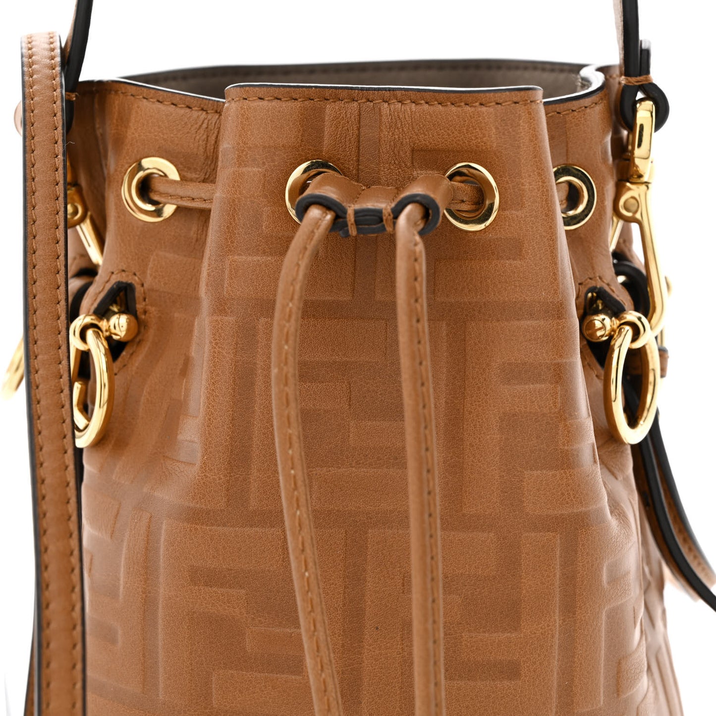 Vitello Cristallo Nature F is Fendi FF 1974 Embossed Mini Mon Tresor Bucket Bag Cuoio