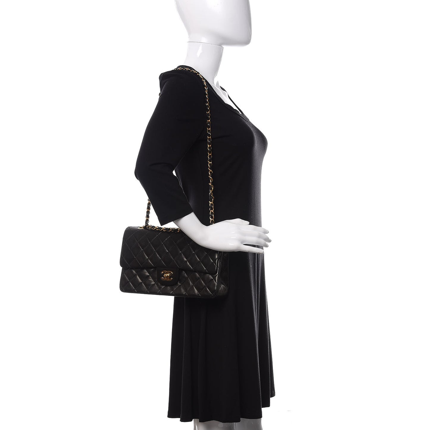 Lambskin Quilted Medium Double Flap Black