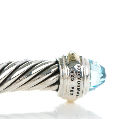 David Yurman Sterling Silver 14K Yellow Gold Blue Topaz 7mm Cable Classics Bracelet 4 of 5