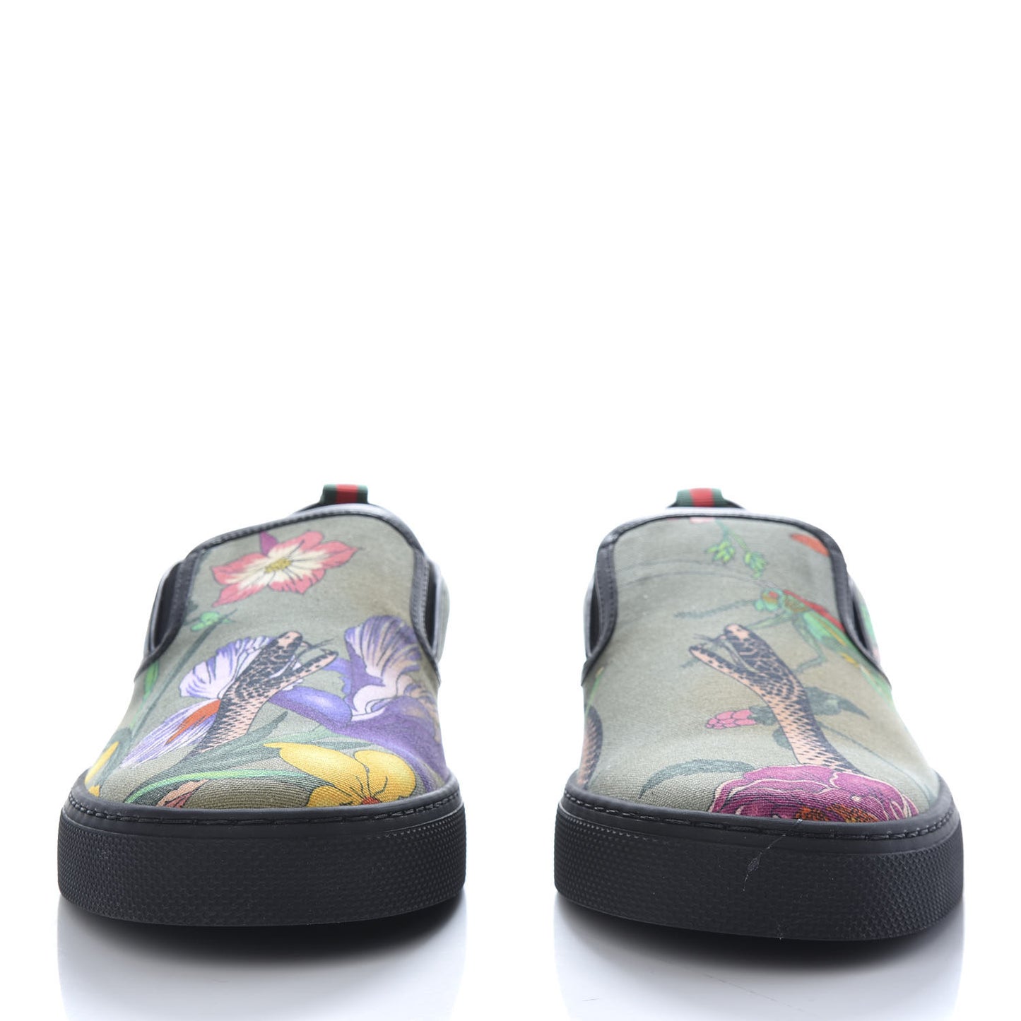 Canvas Miro Soft Calfskin Web Floral Snake Print Mens Dublin Slip On Sneakers 8 Militare Multicolor Black