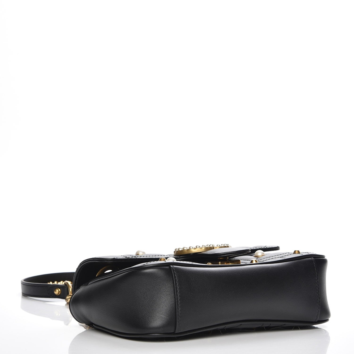 Gucci Calfskin Matelasse Studded Mini Pearly GG Marmont Shoulder Bag Black 4 of 7