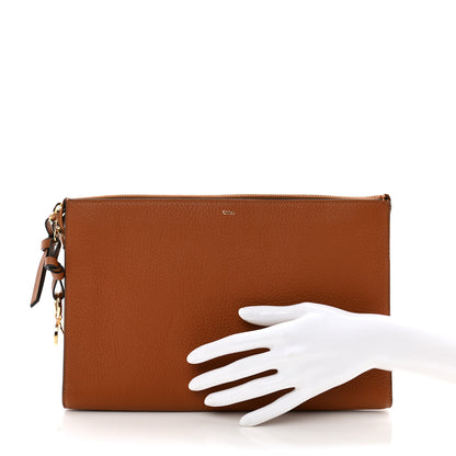 Chloe Calfskin Alphabet Flat Pouch Clutch Tan 2 of 14