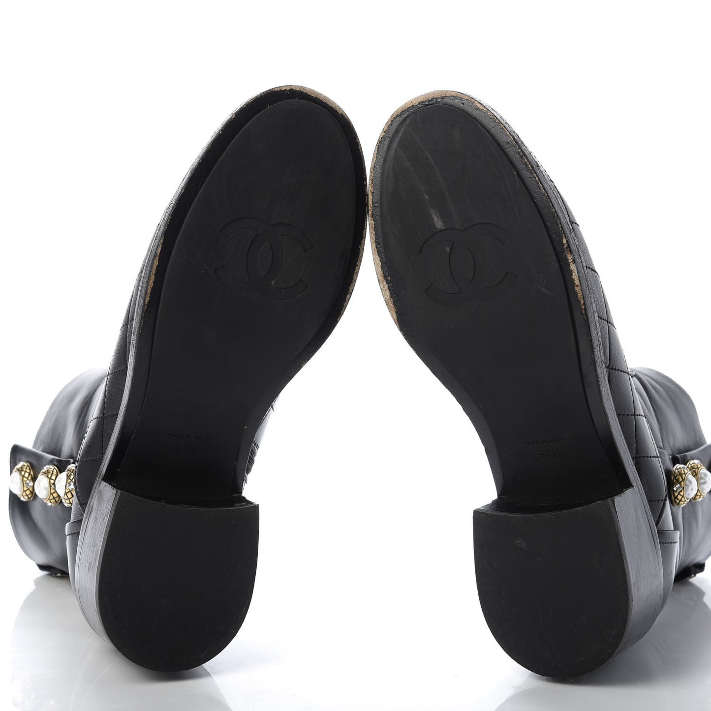 Lambskin Pearl Short Boots 37.5 Black Gold