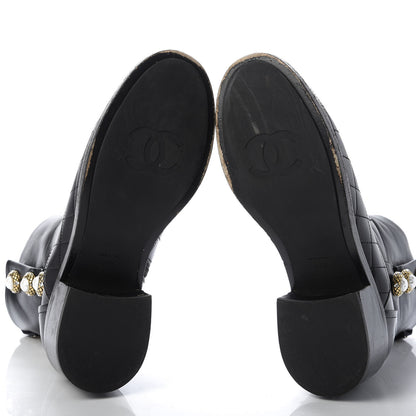 Chanel Lambskin Pearl Short Boots 37.5 Black Gold 5 of 8