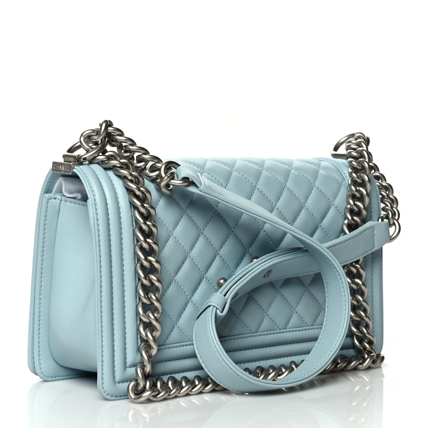 Lambskin Quilted Medium Boy Flap Light Blue