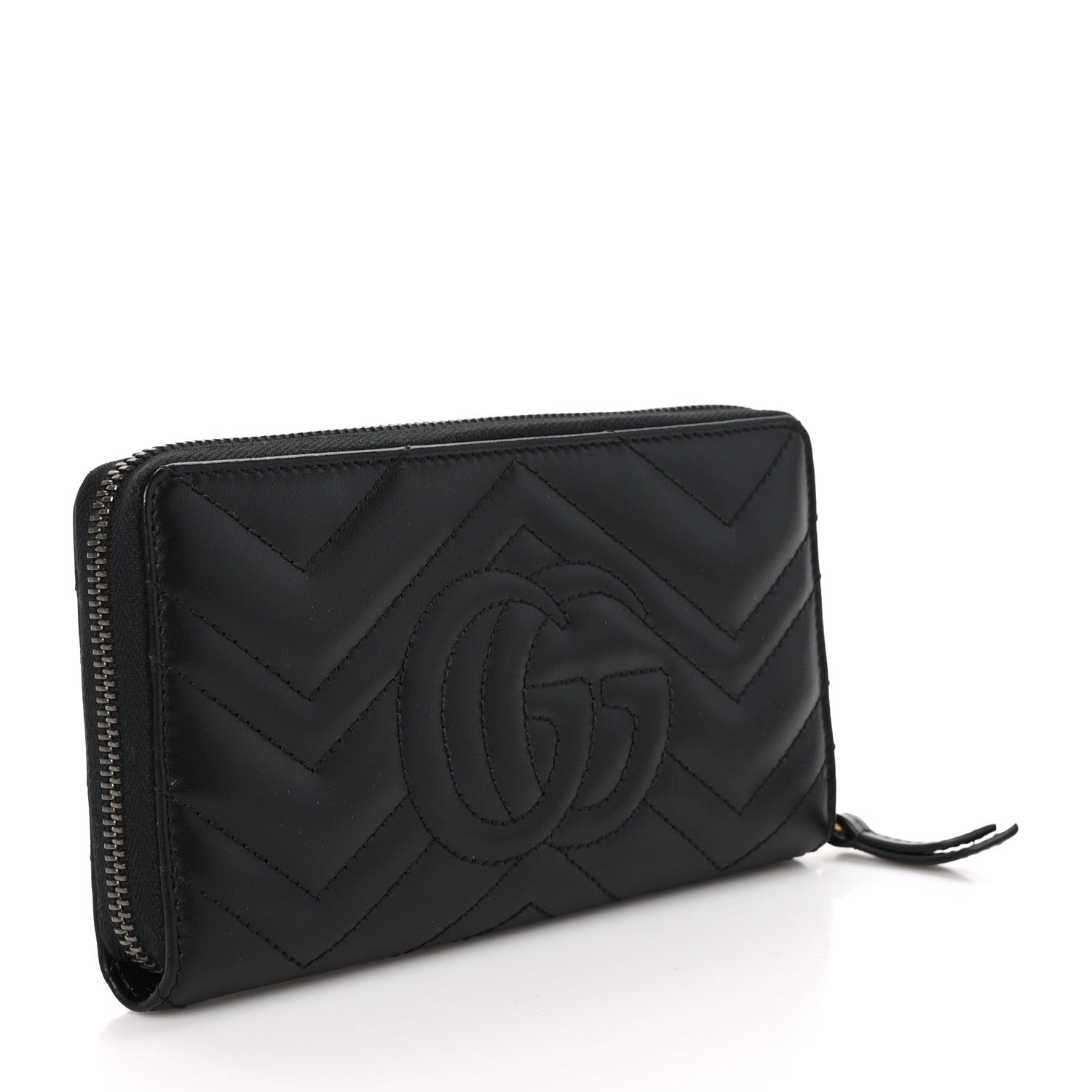 Gucci Calfskin Matelasse GG Marmont Zip Around Organizer Wallet Black 3 of 9