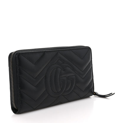 Gucci Calfskin Matelasse GG Marmont Zip Around Organizer Wallet Black 3 of 9